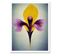 Wall Art Print Simple Elegant Single Orchid Purple Yellow Art Framed Artery8 White W12 inch x H16 inch