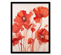 Wall Art Print Simplicity in Poppies Thick Paste Oil Painting Framed Artery8 Red W12 inch x H16 inch