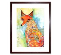 Wall Art Print Sitting Fox Folk Art Watercolour Painting Artwork Framed 9X7 Inch Artery8 Brown W7 inch x H9 inch