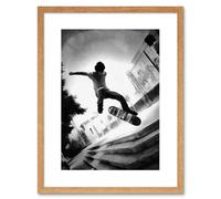 Wall Art Print Skateboarder Trick BW Framed Artery8 Beige W7 inch x H9 inch