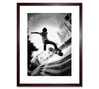 Wall Art Print Skateboarder Trick BW Framed Artery8 Brown W7 inch x H9 inch