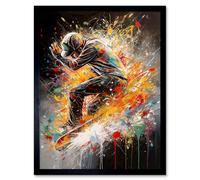 Wall Art Print Skateboarder Vibrant Splat Paint Action Shot Art Framed Artery8 Black W12 inch x H16 inch