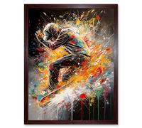 Wall Art Print Skateboarder Vibrant Splat Paint Action Shot Art Framed Artery8 Brown W12 inch x H16 inch