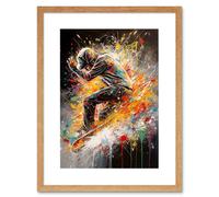 Wall Art Print Skateboarder Vibrant Splat Paint Action Shot Artwork Framed 9X7 Inch Artery8 Beige W7 inch x H9 inch