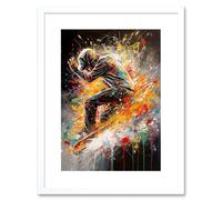 Wall Art Print Skateboarder Vibrant Splat Paint Action Shot Artwork Framed 9X7 Inch Artery8 White W7 inch x H9 inch