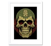 Wall Art Print Skull Celtic Design Tattoo Ink Body Art Rockabilly Americana 50s Artwork Framed 9X7 Inch Artery8 White W7 inch x H9 inch