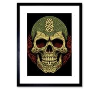 Wall Art Print Skull Celtic Design Tattoo Ink Body Art Rockabilly Americana 50s Artwork Framed 9X7 Inch Artery8 Black W7 inch x H9 inch
