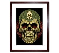 Wall Art Print Skull Celtic Design Tattoo Ink Body Art Rockabilly Americana 50s Artwork Framed 9X7 Inch Artery8 Brown W7 inch x H9 inch