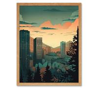 Wall Art Print Skyscrapers by Forest Urban Architecture Landscape Art Framed Artery8 Light Oak W12 inch x H16 inch