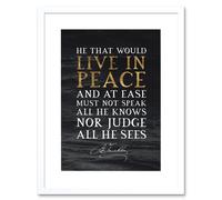 Wall Art Print Slate Quote Benjamin Franklin Live In Peace Artwork Framed 9X7 Inch Artery8 White W7 inch x H9 inch