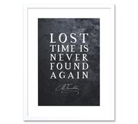 Wall Art Print Slate Quote Benjamin Franklin Lost Time Artwork Framed 9X7 Inch Artery8 White W7 inch x H9 inch