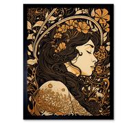 Wall Art Print Sleeping Beauty Modern Art Nouveau Art Framed Artery8 Black W12 inch x H16 inch