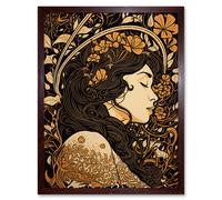 Wall Art Print Sleeping Beauty Modern Art Nouveau Art Framed Artery8 Brown W12 inch x H16 inch