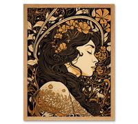 Wall Art Print Sleeping Beauty Modern Art Nouveau Art Framed Artery8 Light Oak W12 inch x H16 inch