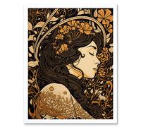 Wall Art Print Sleeping Beauty Modern Art Nouveau Art Framed Artery8 White W12 inch x H16 inch