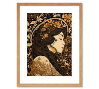 Wall Art Print Sleeping Beauty Modern Art Nouveau Artwork Framed 9X7 Inch Artery8 Beige W7 inch x H9 inch