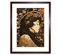 Wall Art Print Sleeping Beauty Modern Art Nouveau Artwork Framed 9X7 Inch Artery8 Brown W7 inch x H9 inch