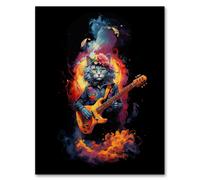 Artery8 Smelly Cat Lover Gift Pet Portrait with Guitar Conceptual Orange Blue Purple Artwork Painting Artwork Framed Wall Art Print A4