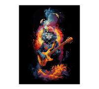 Artery8 Smelly Cat Lover Gift Pet Portrait with Guitar Conceptual Orange Blue Purple Artwork Painting Extra Large XL Wall Art Poster Print