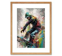 Wall Art Print Snowboarding Extreme Sport Athlete Paint Splat Artwork Framed 9X7 Inch Artery8 Beige W7 inch x H9 inch