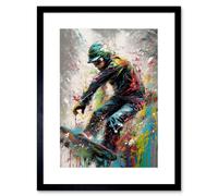 Wall Art Print Snowboarding Extreme Sport Athlete Paint Splat Artwork Framed 9X7 Inch Artery8 Black W7 inch x H9 inch