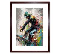 Wall Art Print Snowboarding Extreme Sport Athlete Paint Splat Artwork Framed 9X7 Inch Artery8 Brown W7 inch x H9 inch