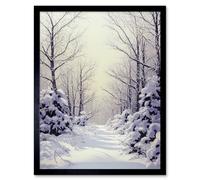 Wall Art Print Snowed In Again Winter Tranquil Landscape Art Framed Artery8 Black W12 inch x H16 inch