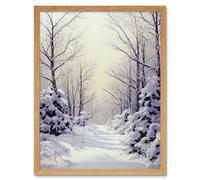 Wall Art Print Snowed In Again Winter Tranquil Landscape Art Framed Artery8 Light Oak W12 inch x H16 inch