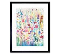 Wall Art Print Soft Pastel Wildflower Floral Folk Artwork Framed 9X7 Inch Artery8 Black W7 inch x H9 inch