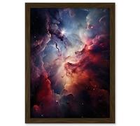 Wall Art Print Space Nebula Image Hyperrealist Vibrant Artwork Purple Red Blue Star Birth Dust and Gas Clouds Artwork Framed A4 Artery8 Brown A4