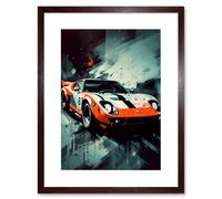 Wall Art Print Sports Car Racing Oil Painting Sports Supercar Driving Orange Gift for Him Artwork Framed 9X7 Inch Artery8 Brown W7 inch x H9 inch