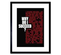 Wall Art Print Sports Motivational Succeed Red Framed Artery8 Black W7 inch x H9 inch