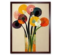 Wall Art Print Spring Flowers Floral Bouquet Abstract Vase Boho Art Framed Artery8 Brown W12 inch x H16 inch