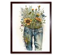 Wall Art Print Spring Wildflowers Bursting out of a Pair of Jeans Art Framed Artery8 Brown W12 inch x H16 inch