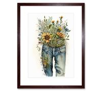 Wall Art Print Spring Wildflowers Bursting out of a Pair of Jeans Artwork Framed 9X7 Inch Artery8 Brown W7 inch x H9 inch