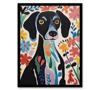 Wall Art Print Springtime Sensory Overload Bright Dog Oil Painting Henri Matisse Style Floral Pet Portrait Artwork Framed Artery8 Multi A4