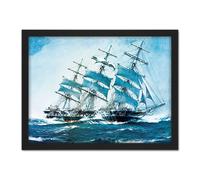 Wall Art Print Spurling Clipper Ship Sobraon Painting Large Framed Wall Décor Art Artery8 Black W18 inch x H24 inch