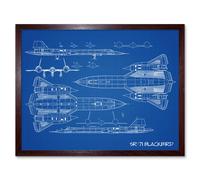 Wall Art Print SR-71 Blackbird Habu Us Aircraft Spy Plane Blue Plan Art Framed Artery8 Brown W12 inch x H16 inch