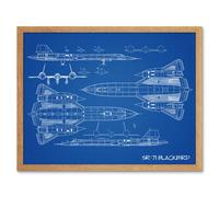 Wall Art Print SR-71 Blackbird Habu Us Aircraft Spy Plane Blue Plan Art Framed Artery8 Light Oak W12 inch x H16 inch