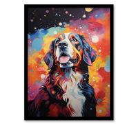 Wall Art Print St Bernard Dog Lover Gift Pet Portrait Colourful Artwork Painting Art Framed Artery8 Multi W12 inch x H16 inch