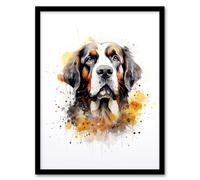 Artery8 St. Bernard Lovers Gift Watercolour Pet Portrait Painting Artwork Artwork Framed Wall Art Print A4