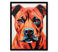 Wall Art Print Staffordshire Bull Terrier Golden Red Brown Geometric Artwork Painting Staffie Art Framed Artery8 Black W12 inch x H16 inch