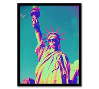 Wall Art Print Statue of Liberty Sunglasses Vibrant Neon Design Art Framed Poster Artery8 Black W12 inch x H16 inch