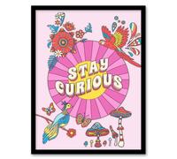 Wall Art Print Stay Curious Quote Affirmations Colourful Kids Room Art Framed Wee Blue Coo Pink A4