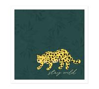 Wall Art Print Stay Wild Leopard Jungle Square Framed Picture 16X16 Inch Artery8 White W16 inch x H16 inch