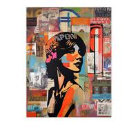 Artery8 Stencil On City Poster Wall Young Woman Portrait Over Flyposter Adverts Vibrant Colourful Bold Pop Art Modern Painting Extra Large XL Wall Art Poster Print