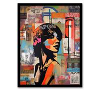 Wall Art Print Stencil On City Poster Wall Young Woman Portrait Over Flyposter Adverts Vibrant Colourful Bold Pop Art Modern Painting Art Framed Artery8 Multi A4