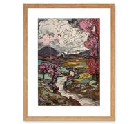 Wall Art Print Storm Brewing over River Landscape with Pink Trees Artwork Framed 9X7 Inch Artery8 Beige W7 inch x H9 inch