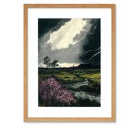 Wall Art Print Storm Clouds at Scottish Meadow with Heather Shrub Artwork Framed 9X7 Inch Artery8 Beige W7 inch x H9 inch