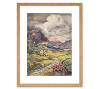 Wall Art Print Stormy Clouds over Hills Landscape Artwork Framed 9X7 Inch Artery8 Beige W7 inch x H9 inch